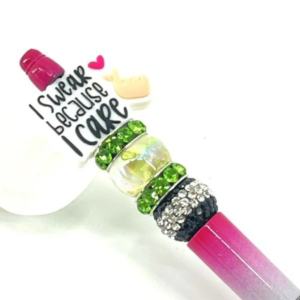 I swear because I care heart fingers handmade pen NEW beads rhinestone bling clo
